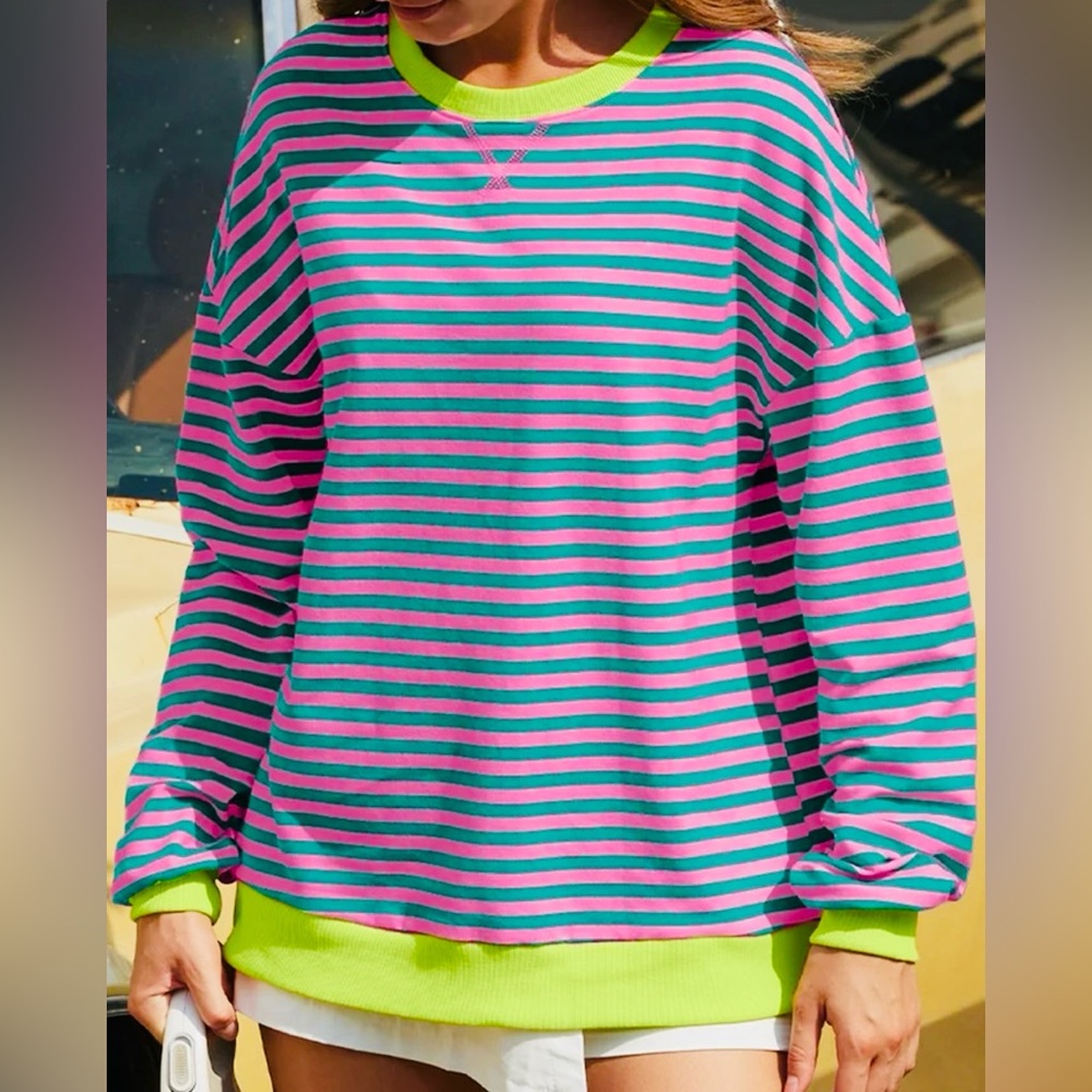 DOKOTOO Striped Pink and Blue Long Sleeve Top, Size L